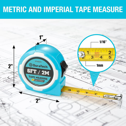 DURATECH Mini Tape Measure, 2 PCS 6FT Inch/Metric Small Tape Measure, Retractable Easy Reading Keychain Measurement Tape, Pocket Size Small Tape M...