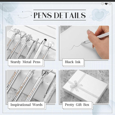 6 Pcs Fancy Pens for Women Crystal Diamond Pen for Journaling Pretty Glitter Pens Cute Inspirational Gifts for Girls School Office(Silver)...