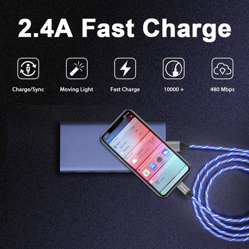 iPhone Charger Cable, MFi Certified 6ft LED Light Up Visible Lightning Charger Charging Cord Compatible with iPhone12 Plus/XS/XR/X /8 Plus / 8/7 P...