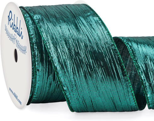 Ribbli Teal Crinkled Wired Ribbon with Metallic Edge, Teal Green Christmas Ribbon for Garland, Wreaths,Topper Bow,Swags, Christmas Tree Decoration...