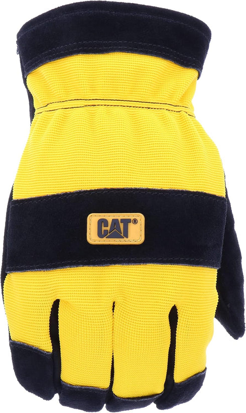 Cat® CAT012222L Split Leather Palm Gloves – Yellow, Large, Boss Therm Synthetic Lined Gloves with Spandex Back...