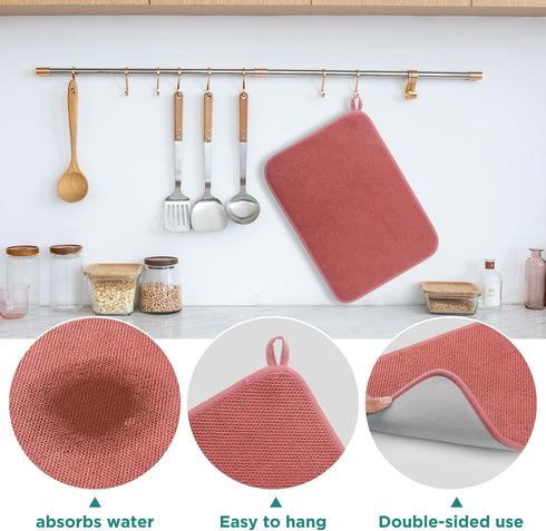 GeeRic Microfiber Dish Drying Mat, Super Absorbent Kitchen Dish Drying Pad, Reversible for Countertop, 15*20 inch Red...