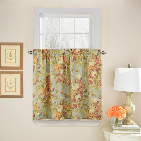 Waverly Spring Bling Modern Farmhouse Floral Rod Pocket Tier Pair for Kitchen and Bathroom, Double Panel, 52" x 36", Vapor...