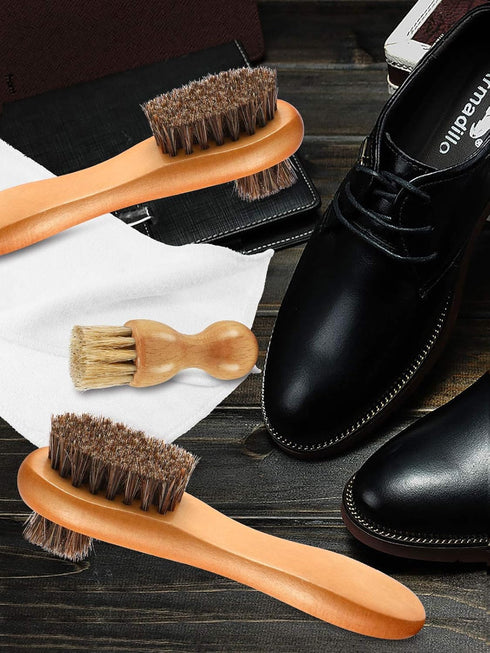 4 Pieces Horsehair Shine Shoes Brush kit Polish Dauber Applicators (D)...