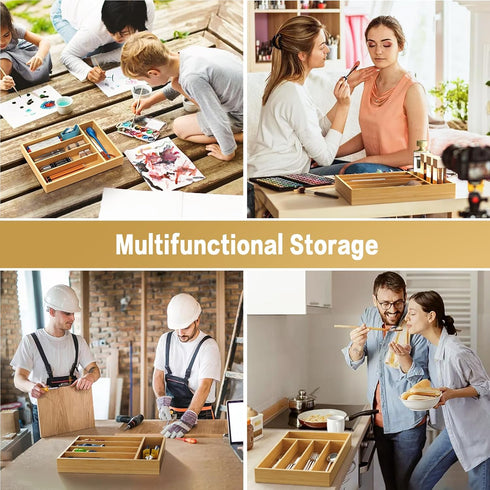 Bamboo Kitchen Drawer Organizer - Silverware Organizer for Kitchen Drawers - Utensil Tray and Flatware Storage for Kitchen - Flatware Organizer - ...
