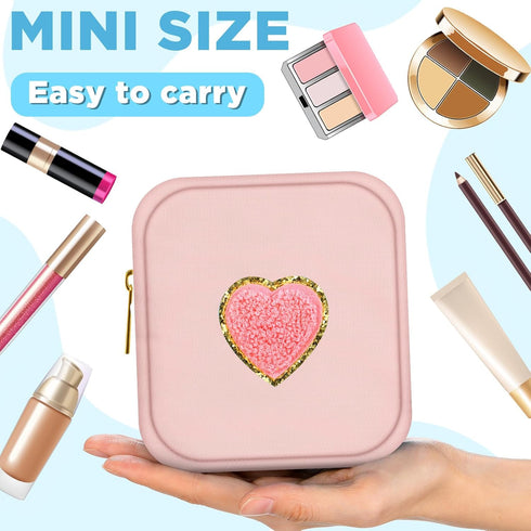 Zubebe 6 Pcs Preppy Patch Cute Makeup Bags Toiletry Bags Skincare Bag Chenille Letter Nylon Bag for Purse Small Zipper Cosmetic Makeup Pouch Prepp...