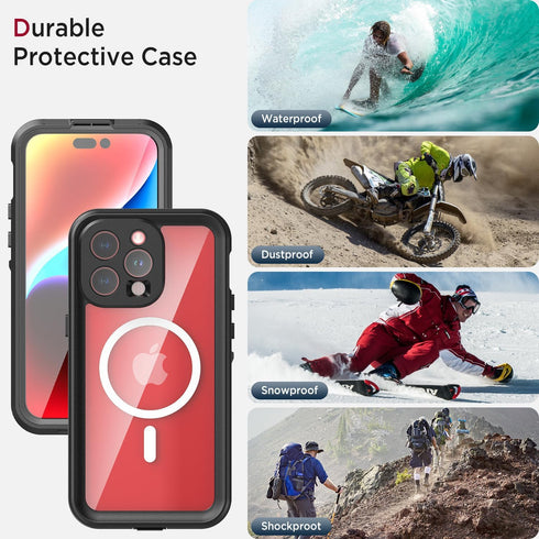 Miimall Compatible for iPhone 15 Pro Waterproof Case, iPhone 15 Pro Magsafe Case Built-in Screen Protector Mililtary Dropproof Dustproof Shockproo...