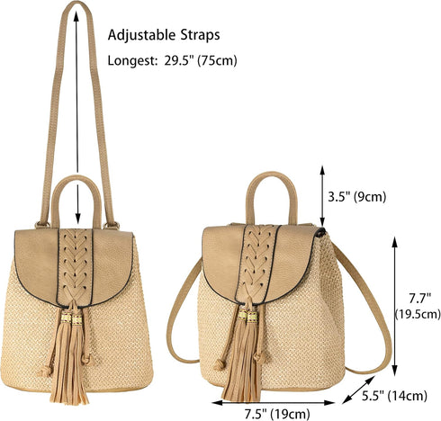Women Beach Bag Summer Straw Woven Shoulder Bag Crossbody Bucket Handbags Handmade Hobo Purse Bamboo Handle...