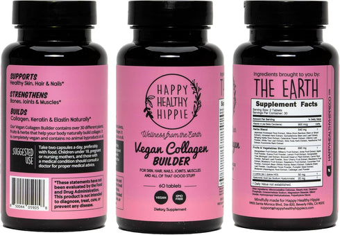 Vegan Collagen Builder w/ Hyaluronic Acid - Collagen Pills for Youthful Glow | Keratin & Elastin Builder for Skin, Hair, Nails, Bones, Cartilage, ...