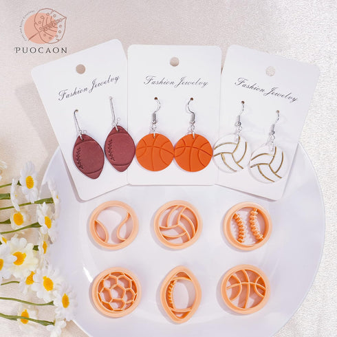 Puocaon Sports Polymer Clay Cutters - 6 Shapes Sports Balls Clay Cutters for Polymer Clay Earrings Making, Football Baseball Shapes Polymer Clay C...