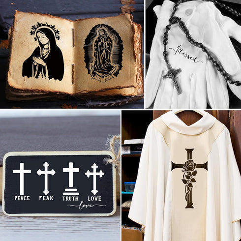 Chapel Stencils for Painting Reusable - 16 Pieces Captivating Virgin Cross Crafts for Wall Wood Greeting Card Paper Window DIY Creative Partner...