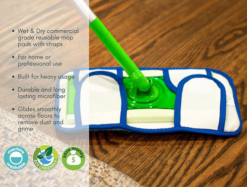 18" Microfiber Mop Pads with Straps 3-Pack (X-Large)...