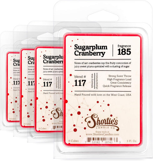 Shortie's Candle Company Sugarplum Cranberry Wax Melts Bulk Pack - Formula 117-4 Highly Scented 3 Oz. Bars (12 Oz. Total) - Made with Natural Oils...