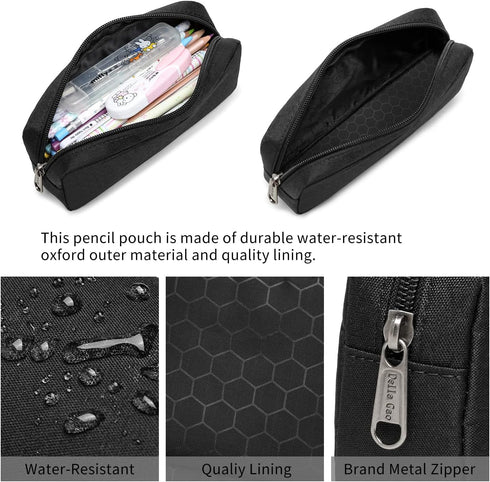 Della Gao Small Pencil Case Large Capacity Pencil Pouch Marker Pen Bag Coin Pouch Office Stationery Organizer (Balck)...