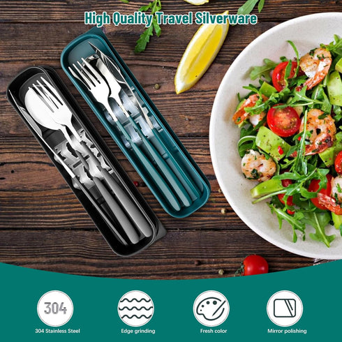 Travel Utensils with Case, 4pc Reusable Utensils Set with Case, Camping Utensil Set, Portable Silverware Lunch Utensils Set for Work Camping Schoo...
