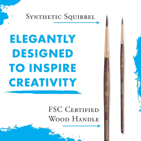 Princeton, Size 2 Artist Neptune, Brushes for Watercolor Series 4750, Round Synthetic Squirrel, Dark Wood...