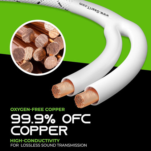 GearIT 12AWG Premium Heavy Duty Braided Speaker Wire (3 Feet) with Dual Gold Plated Banana Plug Tips - Oxygen-Free Copper (OFC) Construction, Whit...