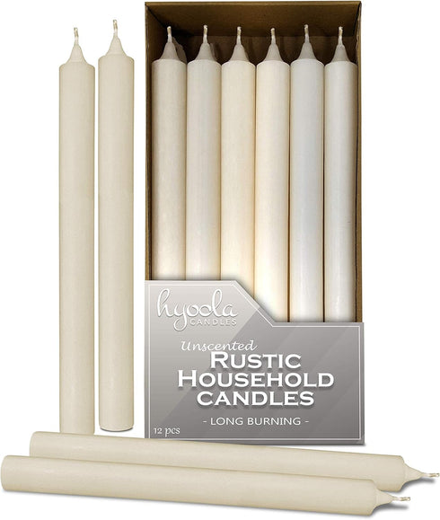 Hyoola 10 Inch Dinner Candles - 12 Pack - Wool White Tall Unscented Rustic Long Burning Candle Sticks...