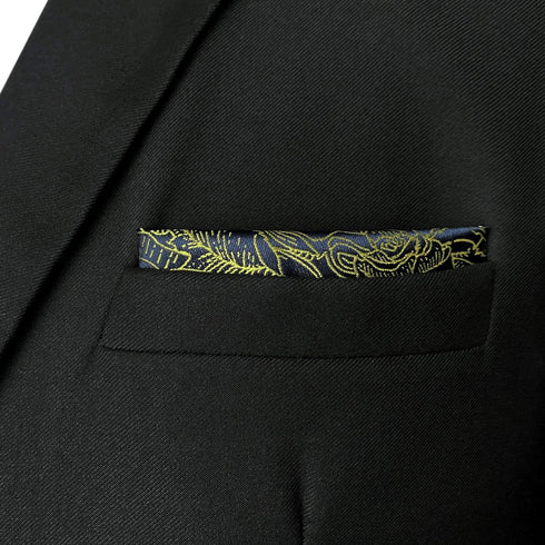 S&W SHLAX&WING Tie Sets for Men Silk Grooms Neckties Gold Floral Blue Matching Pocket Square Only...