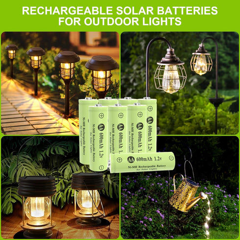 Porvoo AA Ni-MH 600mAh 1.2V Rechargeable Batteries, AA Solar Batteries for Outdoor Solar Lights, Garden Lights, String Lights (8Pack AA)...