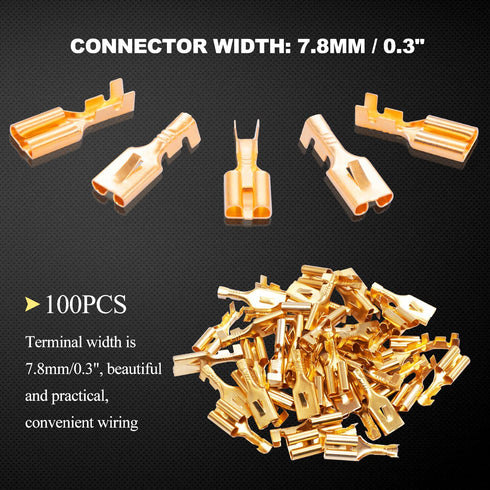 Twidec/100PCS 7.8mm Female Spade Connector Quick Splice Crimp Terminals Non Insulated Wire Connector for Electrical Wiring Relay Car Audio Speaker...