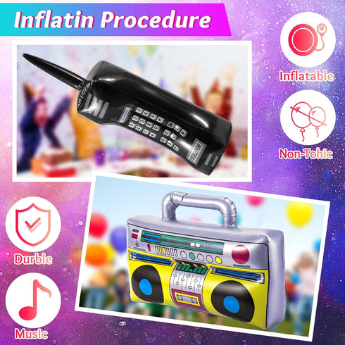 10 Pack Inflatable Rock Star Toy Set,Inflatable Instruments Party Props,Inflatable Guitar Boom Box Keyboard Piano Saxophone Party Favors for Theme...
