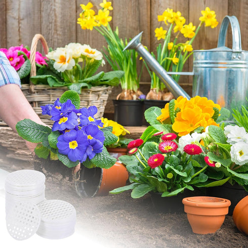 PATIKIL Flower Pot Hole Mesh Pad, 60Pcs 1.8 Inch/4.5cm Round Rigid Bonsai Drainage Mesh Grid Screen Bottom Grid Mat for Garden, White...