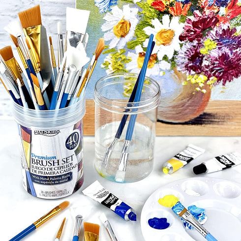 ArtSkills Acrylic Paint Brush Set, Acrylic Paint Brushes for Canvas Painting, Craft Paint Brushes with Palette Knife, 40 pc...