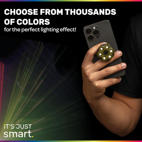 It's Just Smart Expandable Cell Phone Grip with LED Lights by ONQU, Universal and Collapsible BrightGrip with Rechargeable, App Controlled, Sound ...