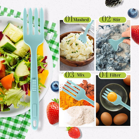 10 in 1 Silicone Flexible Fork 11 Inch Cooking Tools and Utensils Heat Resistant Cooking Fork Dishwasher, Mixes Ingredients, Mashes Food, Whisks E...