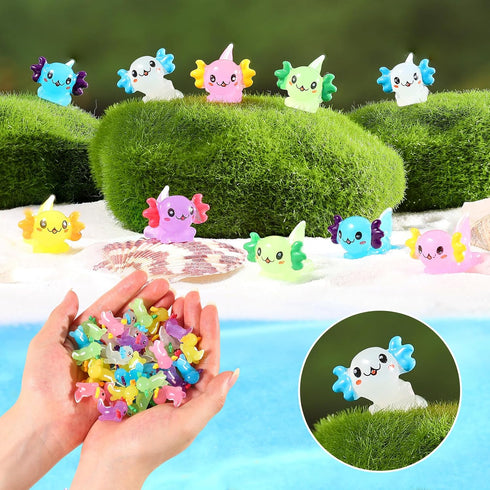 48 Pack Mini Resin Axolotl Charms, Mini Resin Axolotl for Miniature Dollhouse Decor, Tiny Animal Figures DIY Garden Aquarium Potted Micro Landscap...
