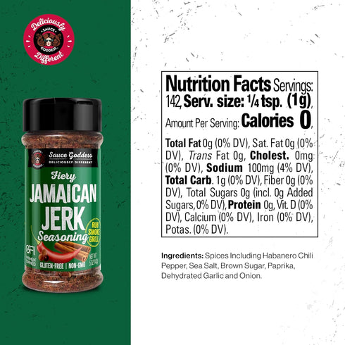 Sauce Goddess Fiery Jamaican Jerk Spice Shaker - Seasonings and Spices for Cooking with Caribbean Flavors! For Chicken, Pork, Seafood & More - Low...