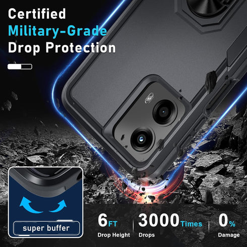 for Motorola Moto G 5G 2024 Case with Screen Protector,Heavy Duty Shockproof Full Body Protective Cover Built in Rotatable Metal Ring Holder Kicks...
