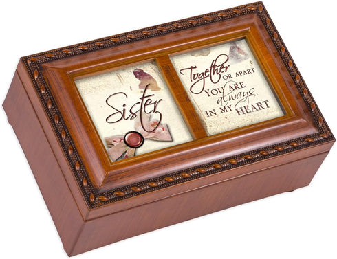 Cottage Garden Sister Ribbon Woodgrain Rope Trim Petite Music Box Plays That's What Friends are for...