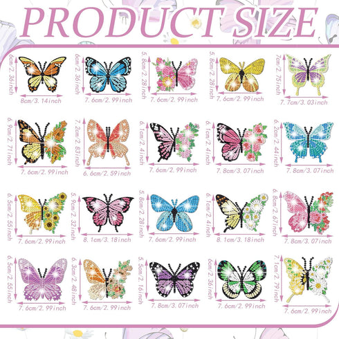20 Pcs Butterfly Diamond Painting Keychains Kit 5D Butterfly DIY Diamond Key Chain Single Side Floral Hanging Diamond Painting Ornament Kits for S...