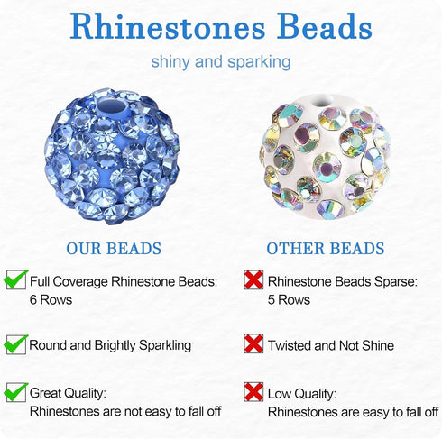 QINJIEJIE 100pcs 10mm Light Blue Rhinestone Beads for Crafting Blue Clay Beads Crystal Beads Round Disco Ball?Blue Beads Baseball Beads for Neckla...