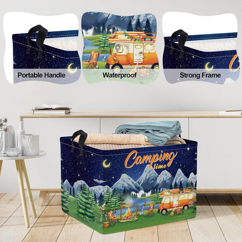 Clastyle Black Night Camping Storage Basket Clothes Toy Tool Food Picnic Basket Outdoor Beach Pool Towel Basket Rectangle Moutain Lake Fir Tree Ca...