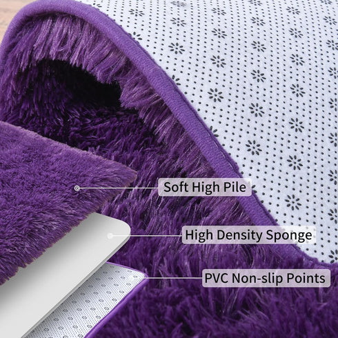 Soft Runner Rugs for Bedroom Hallways, 2x6 Purple Fluffy Shag Throw Area Rug Non Slip for Bedside Dorm, Long Shaggy Furry Carpet for Nursery Livin...