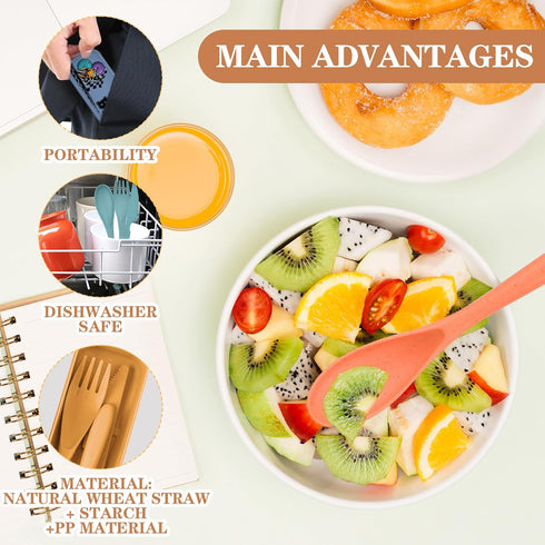 4 Sets Reusable Utensils Set with Case, Plastic Camping Utensil Set Knife Forks and Spoon for Lunch Box Kit, Cool Dirt Bike Pattern Travel Cutlery...