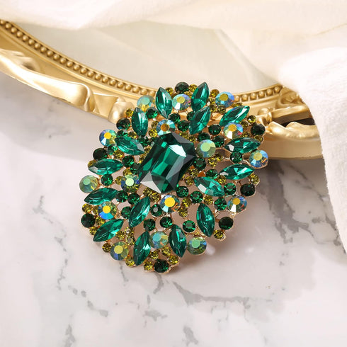 BriLove Women's Stunning Emerald Cut Square Crystal Rhinestone Marquise Cluster Brooch Pin for Wedding Party Prom...
