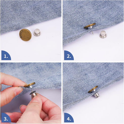 30 Sets Jean Buttons Pins, 17mm Jean Buttons for Loose Jeans, No Sew No Tools Instant Replacement Snap Tack Pant Jean Buttons Reusable and Adjusta...