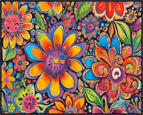 Posterizer 1 pcs- psychedelic funky hippie colorful flowers 1-Fantasy & Fiction Art-Retro Art- Living Room Bedroom Decor- unframed wall art...