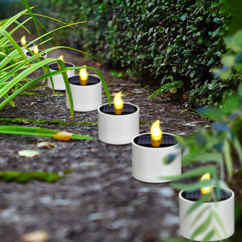 6 Pcs Solar Tea Lights Outdoor Waterproof 2 x 2.2 Inches Candle Flameless Flicker Rechargeable Reusable LED Dusk to Dawn Tealight Candles for Wedd...