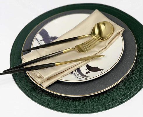 Jovono Faux Leather Round Placemats and Coasters, Wipeable Table Mats, Easy to Clean, Double Stitched for Kitchen Dining Table, Party, Restaurant,...