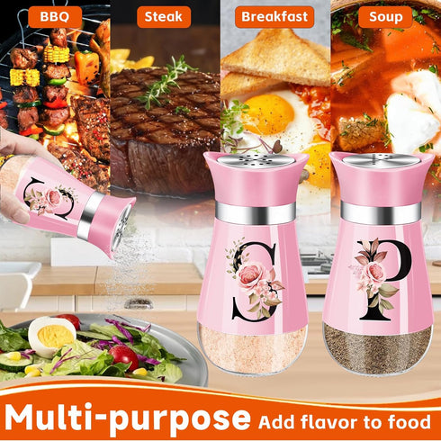 Salt and Pepper Shakers Set, 4 oz Pink Kitchen Accessories, Stainless Steel & Glass Spice Dispenser Classic, Refillable Design, Farmhouse Salt Pep...