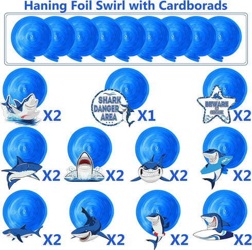 Censen 30 Pieces Shark Hanging Swirls Decorations Shark Party Supplies Ocean Sea Foil Swirls Hanging Ceiling Decoration for Sea Theme Baby Shower ...