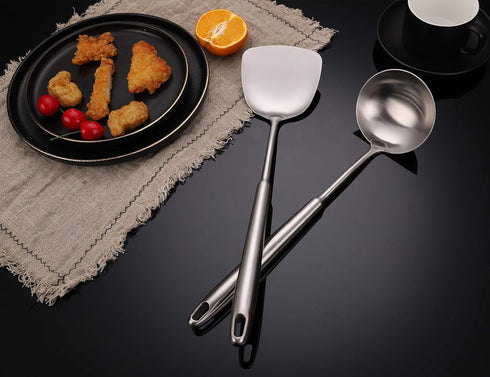 FJNATINH Wok Spatula and Soup Ladle Set - 304 Stainless Steel Wok Utensil Tools Set, 2 Pieces All Metal Cooking Kitchen Utensils,Chinese Wok Acces...