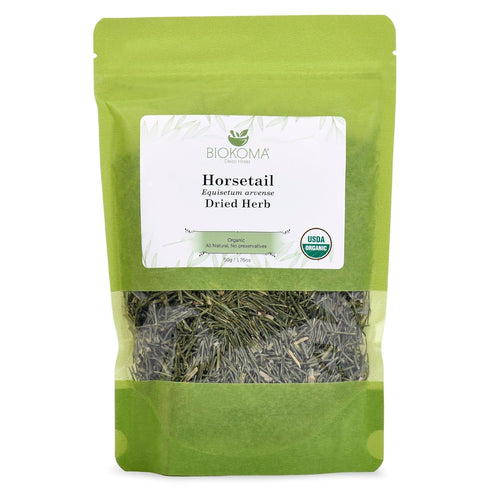 Biokoma Pure and Organic Horsetail Dried Leaves 50g in Resealable Pack Moisture Proof Pouch, USDA Certified Organic - Herbal Tea, No Additives, No...