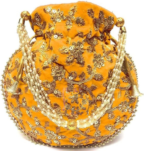 Women Potli Bag Gota Patti Work Embroidered Golden work Handbag Silk Purse Party wedding Clutch Gifting Pearls...