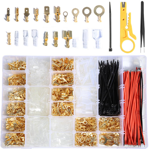 2.8/4.8/6.3mm Female Male Spade Crimp Connectors Electrical Lugs Terminal Insulating Wire Quick Splice Assortment Kit Wound Plug Crimping Spring I...